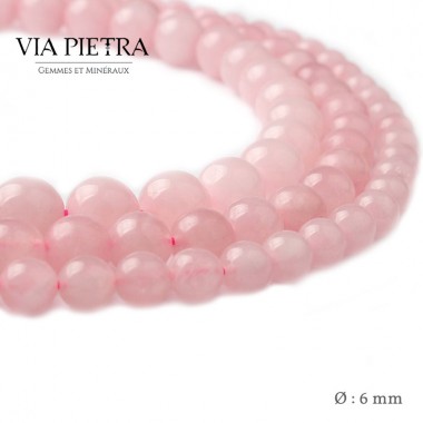 Perles Quartz rose création, perles quartz rose 6mm, perles en pierre naturelle