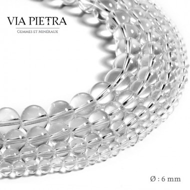 Perles Cristal de roche création, perles quartz cristal de roche 6mm, perles en pierre naturelle