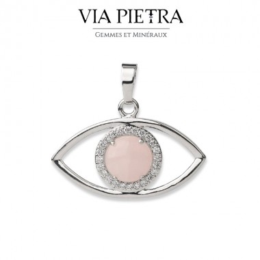 Œil de protection, pendentif en pierre naturelle de quartz rose, mauvais œil, mauvais sort, talisman amulette