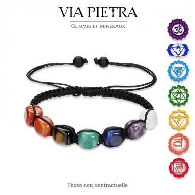 Bracelet en pierre naturelle 7 chakras, bracelet minéraux 7 chakras en pierre, taux vibratoires, énergie rééquilibre