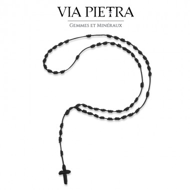 Chapelet noir corde 50 nœuds, rosaire corde, chapelet pas cher, chapelet rosaire religieux chrétien catholique