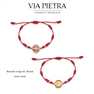 Bracelet réglable cordon rouge, médaille doré saint benoit, bracelet bijou chrétien catholique
