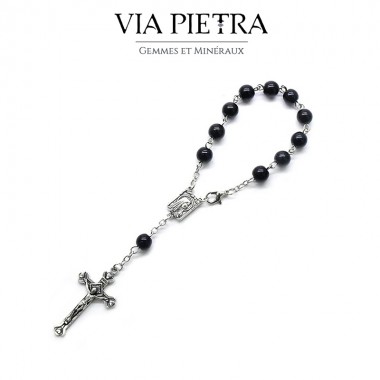 mini chapelet dizainier 10 perles, dizainier métal perles noires, dizainier pas cher, religieux chrétien catholique
