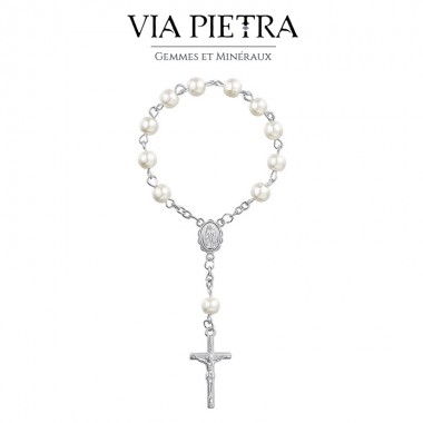 mini chapelet dizainier 10 perles, dizainier métal perles nacre, dizainier pas cher, religieux chrétien catholique